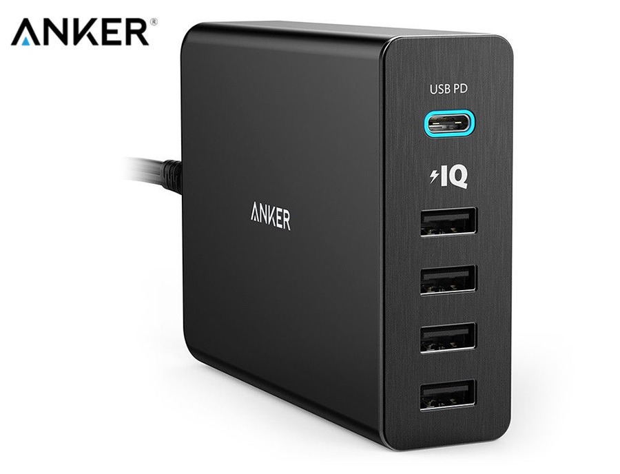 Anker Premium 60W 5-Port Desktop USB Charger with USB Type-C for MacBook Charging