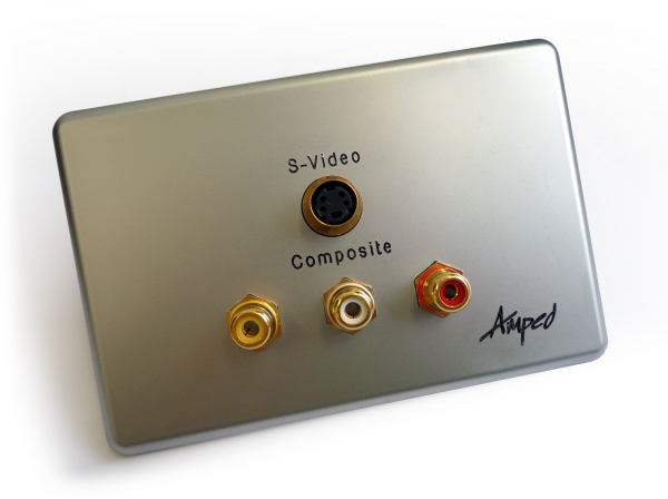Amped Slimline S-Video and 3x RCA Composite + L & R Audio (Brushed Aluminium Wall Plate) (Photo )