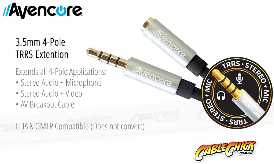 1m Avencore Crystal Series 4-Pole TRRS 3.5mm Extension Cable (Male to Female) (Photo )
