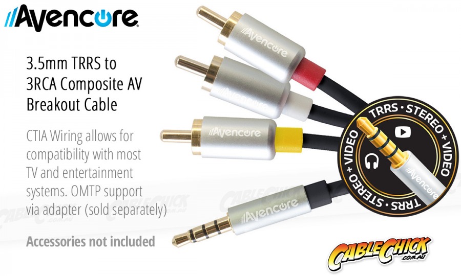1m Avencore Crystal Series 4-Pole TRRS 3.5mm to 3RCA Composite AV Cable (Photo )