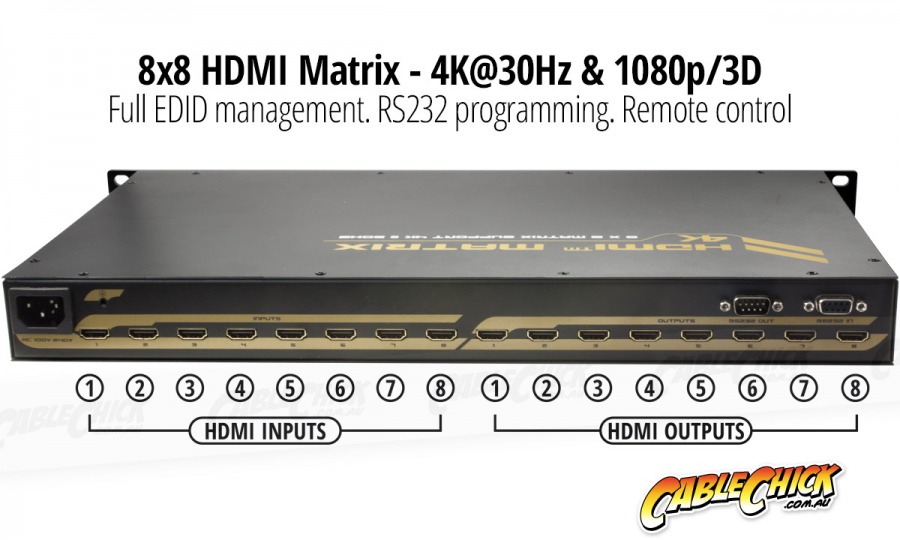 High-End HDMI 8x8 True Matrix Switch & Splitter (Supports Ultra HD 4K@30Hz) (Photo )