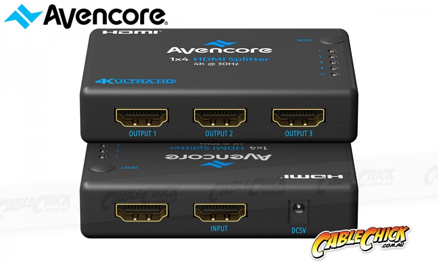 Avencore Halon Series Ultra HD 4K Powered 4-Way HDMI Splitter & Extender (Photo )