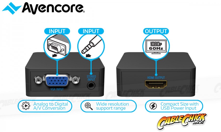 Avencore VGA + 3.5mm Stereo Audio to HDMI Converter (Photo )