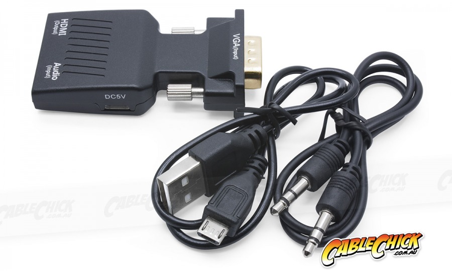 Compact VGA + Audio to HDMI Converter (In-line, USB Powered) (Photo )