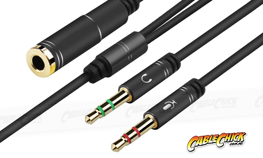 4-Pole TRRS to 3.5mm Stereo & Mic Splitter Cable (Female to 2x Male) (Photo )