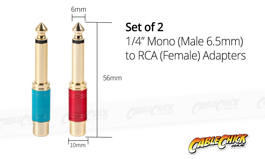 2x Premium RCA Socket to 6.5mm Mono Adaptors (Set of 2 RCA to 1/4" Adapters) (Photo )