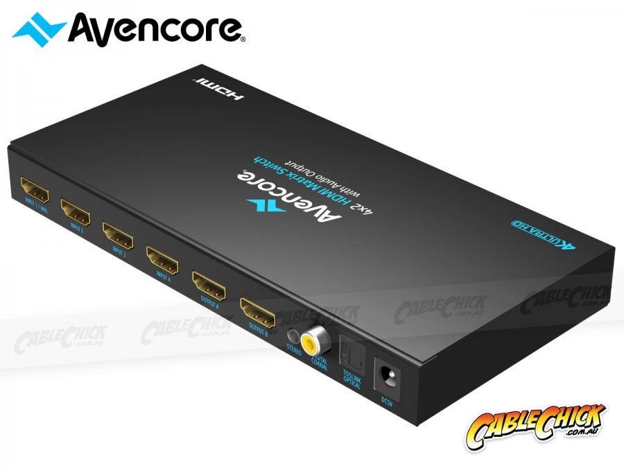 Avencore Halon Series HDMI 4x2 True Matrix Switch & Audio Splitter (Supports Ultra HD 4K@30Hz) (Photo )