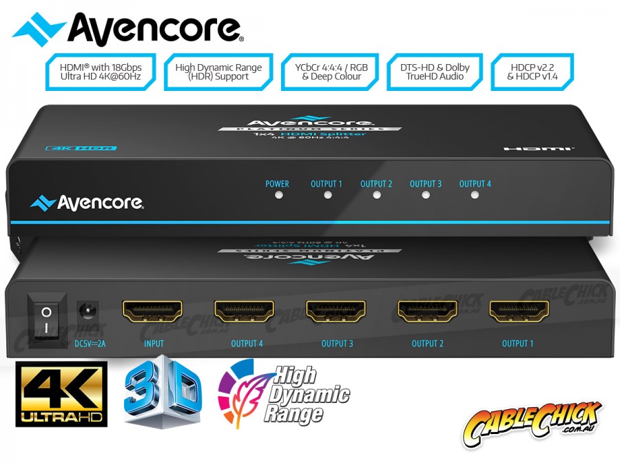 Avencore Platinum 4-Way Ultra HD 4K/60Hz HDMI Splitter (1x4 HDMI 2.0 Splitter) (Photo )