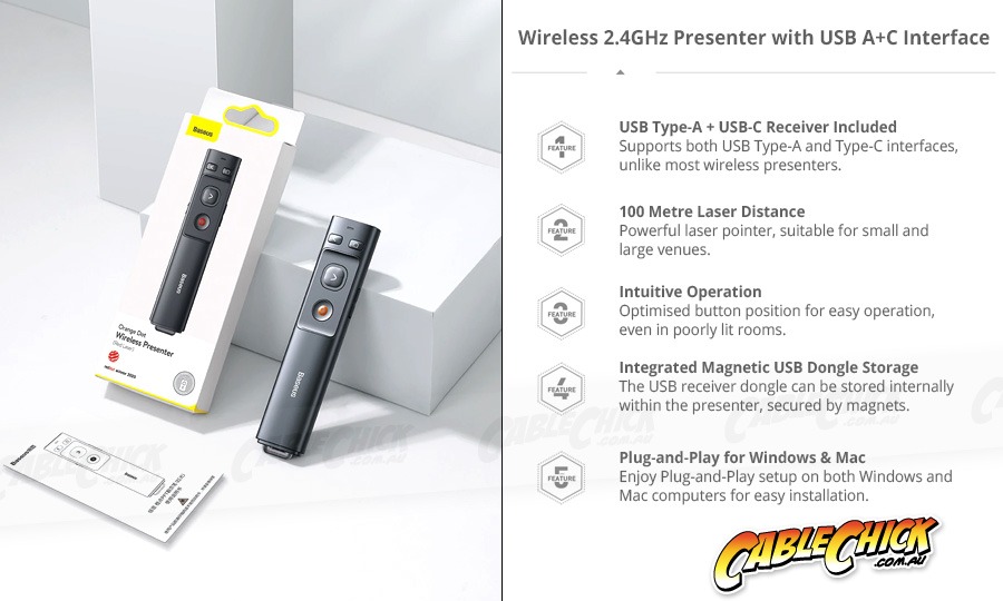 2.4GHz Wireless PowerPoint Presenter & Laser Pointer (USB A+C for PC & Mac) (Photo )