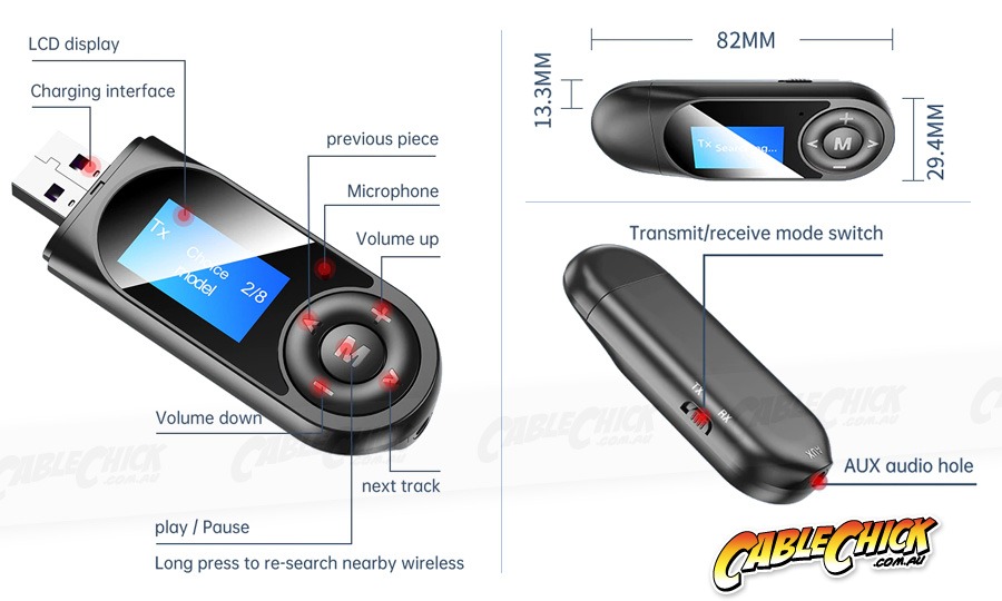 2-in-1 Bluetooth v5.0 Audio Transmitter & Receiver (Photo )