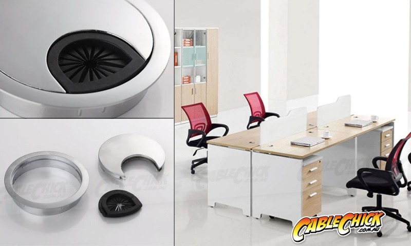 Premium Brushed Steel Finish Desk Grommet (60mm Zinc-Alloy) (Photo )
