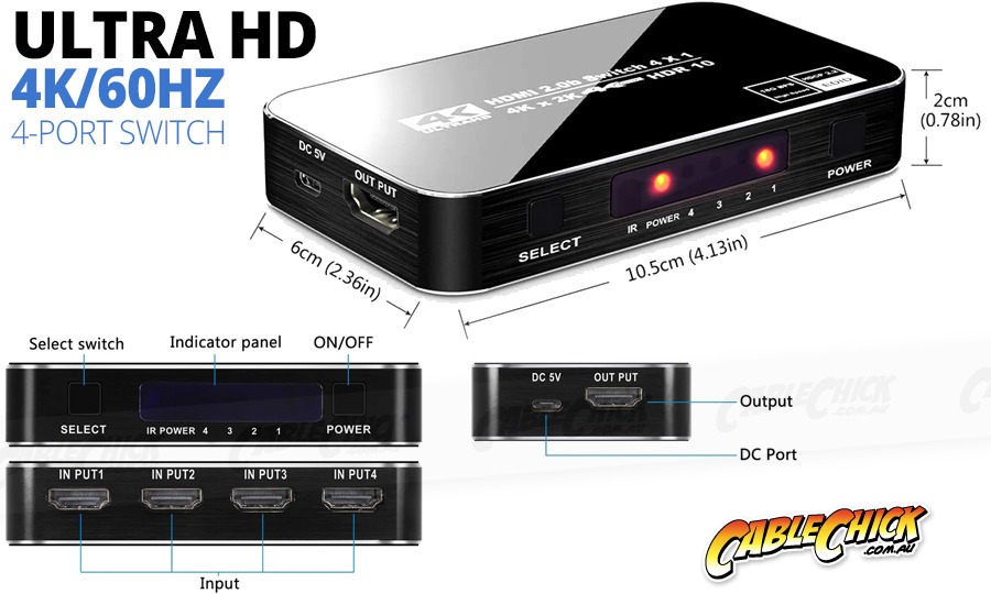 4-Port Powered HDMI 2.0 Switch (UltraHD 4K @ 60Hz) (Photo )