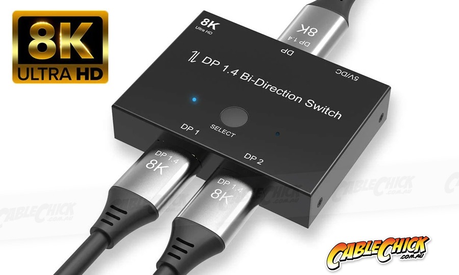 Bi-Directional DisplayPort 1x2 Splitter & 2x1 Switch (Supports 8K/30Hz) (Photo )