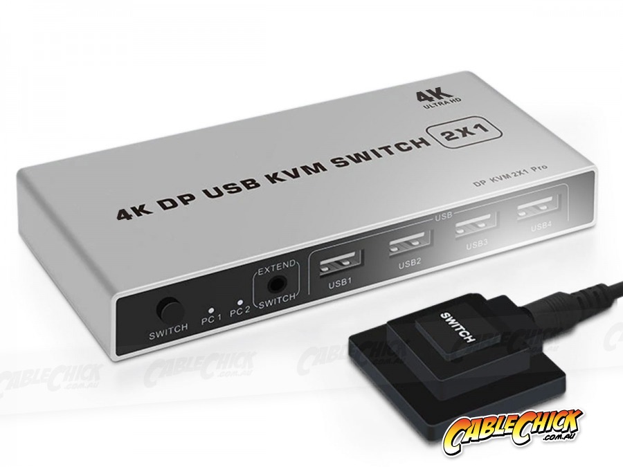 2-Port 4K DisplayPort KVM Switch + 2 Full Cables Sets (Photo )