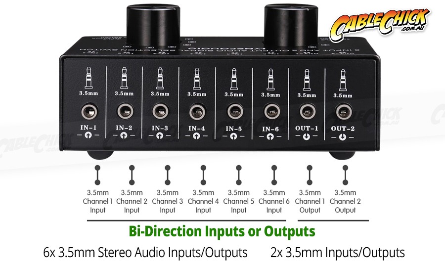 Bi-Directional 6x2 Way 3.5mm Stereo Audio Switch (6x2 or 2x6 Switching) (Photo )