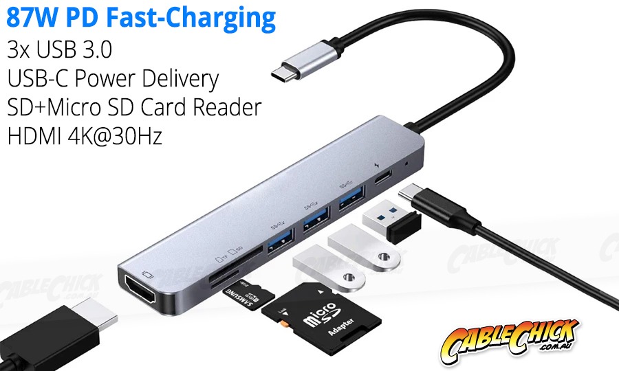 7-in-1 USB-C Hub with 87W Power Delivery (3x USB 3.0, Card Reader & HDMI) (Photo )