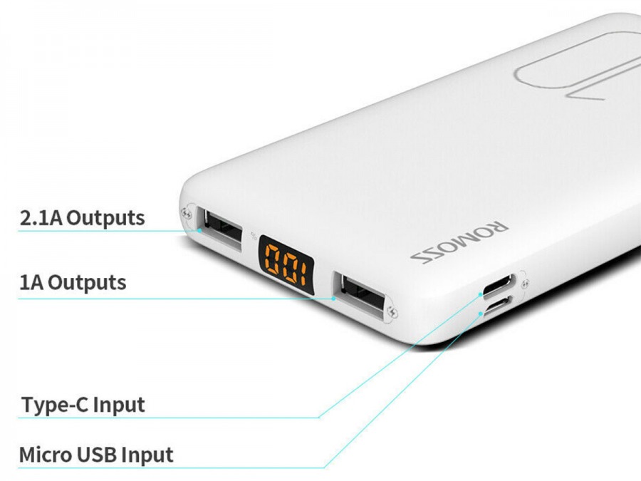 Romoss Dual-Output Slim 10000mAh Power Bank (USB-A 2.1A + USB-A 1A) (Photo )