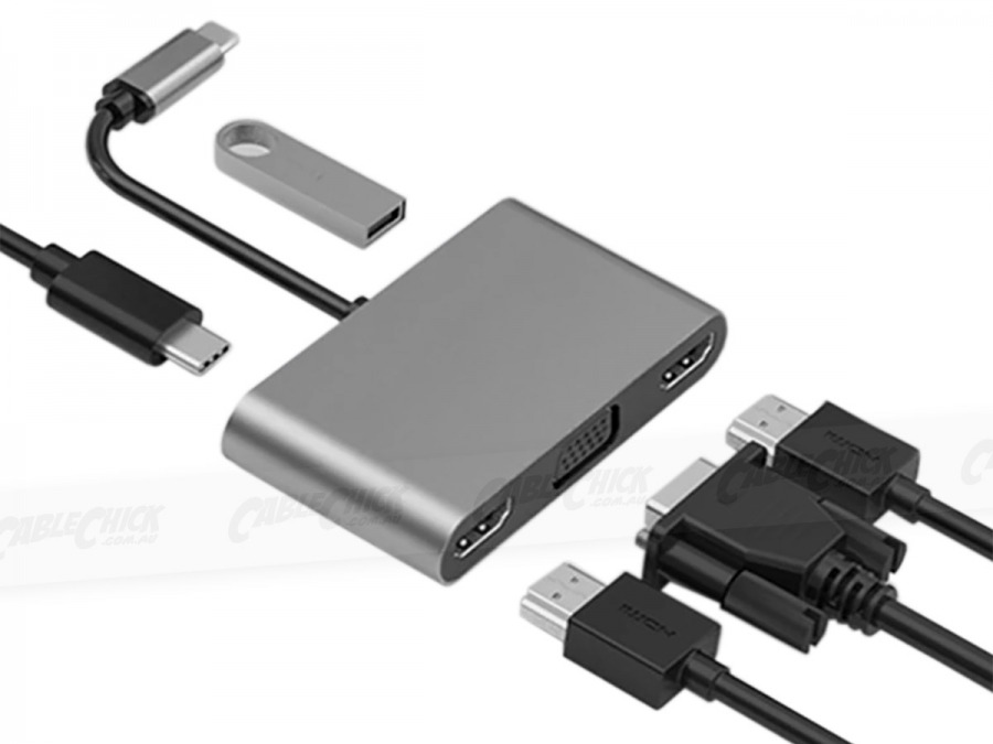 USB-C Dual Output HDMI 4K/30Hz + VGA Docking Station with Power Delivery (4K/30Hz, 60W) (Photo )