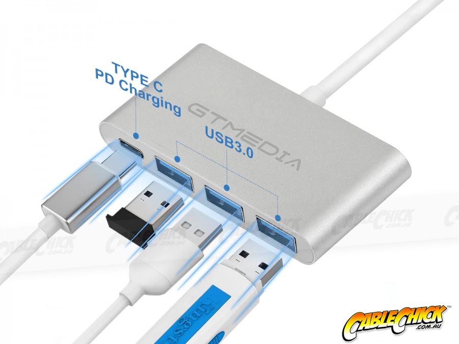 4-Port USB Hub with USB-C Interface (3x USB 3.0 + USB-C 60W PD) (Photo )