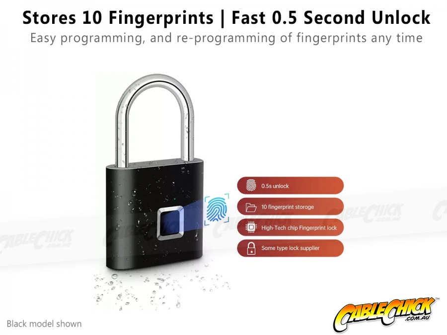 Keyless Smart Fingerprint Padlock - Rechargeable (Silver) (Photo )