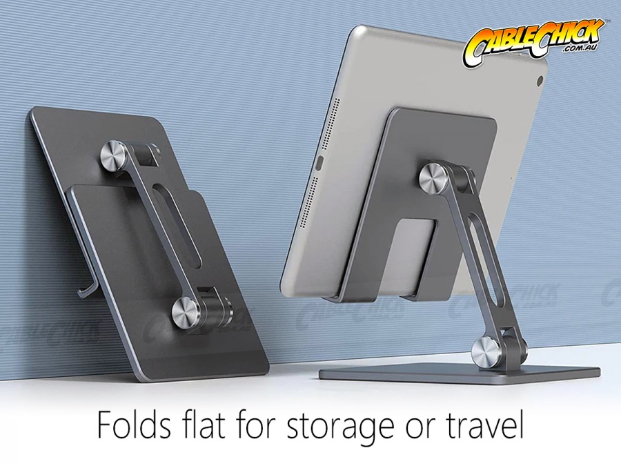 Compact Double-Hinged Aluminium Tablet Stand - Gunmetal Grey (for Tablets & Large Phones) (Photo )