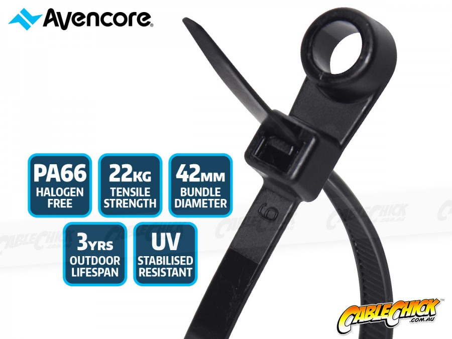 Avencore Tiger Ties - UV Stable Mounting Head Cable Ties 200mm x 4.8mm (100pk) (Photo )