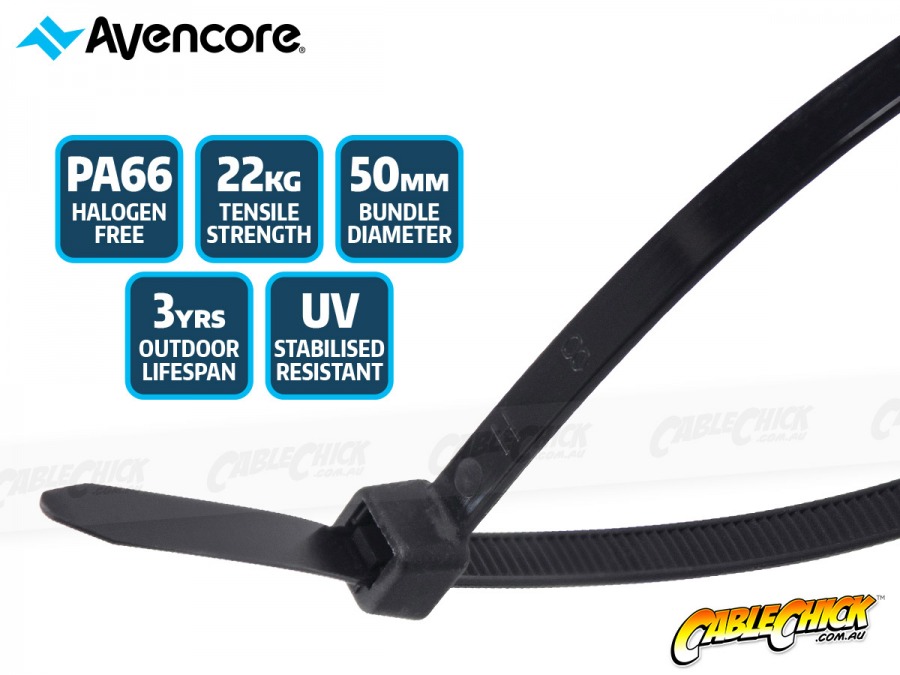 Avencore Tiger Ties - UV Stable Self-Locking Cable Ties 200mm x 4.8mm (100pk) (Photo )