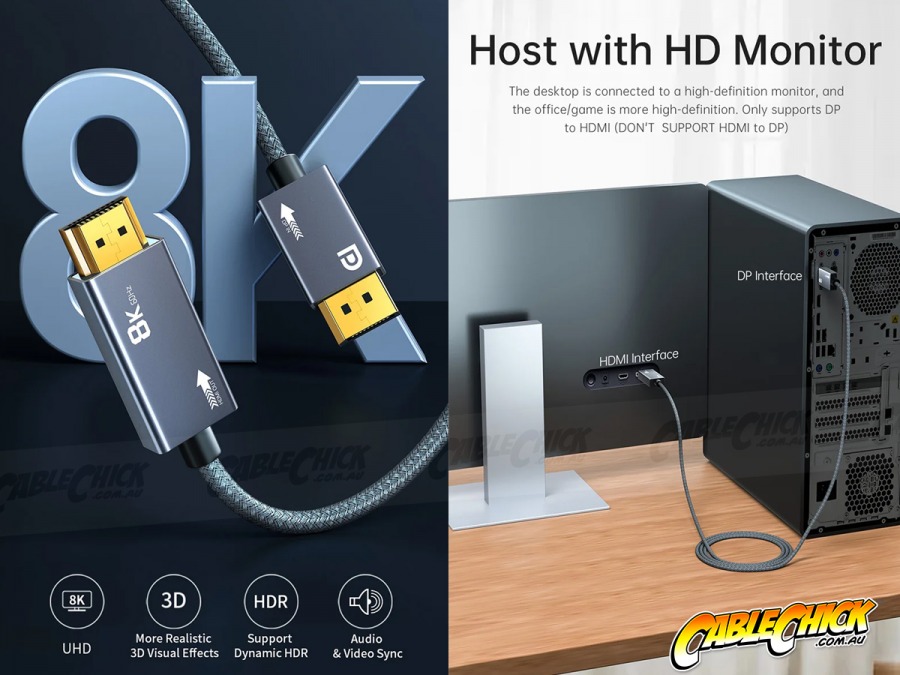 3m Premium 8K DisplayPort to HDMI Cable (8K@60Hz with HDR) (Photo )