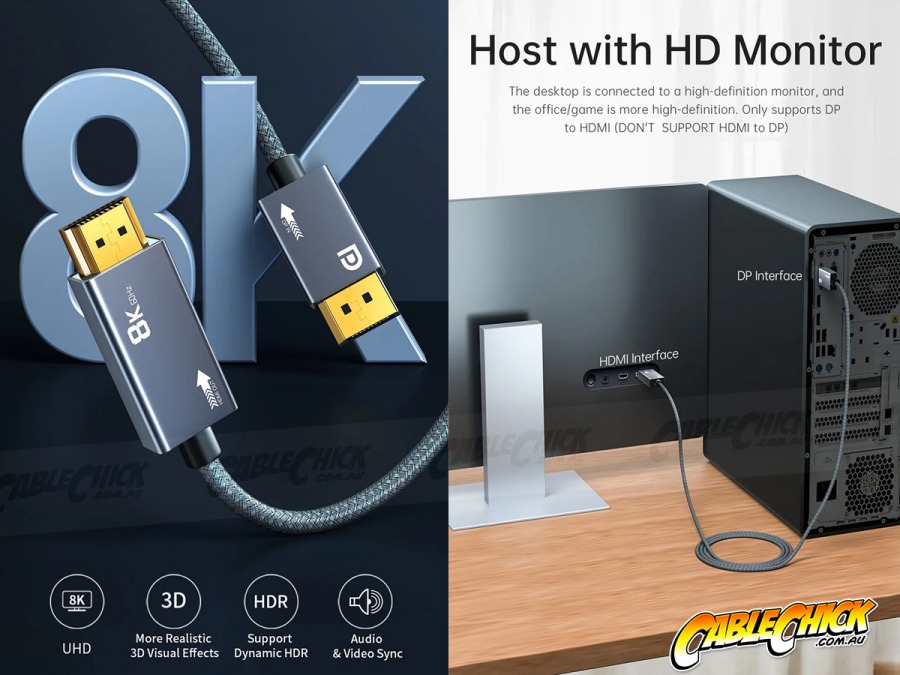 3M Displayport 1.4 to HDMI 2.1 Cable Supports 8K@60Hz - Austronic Cables  and Accessories Pty Ltd