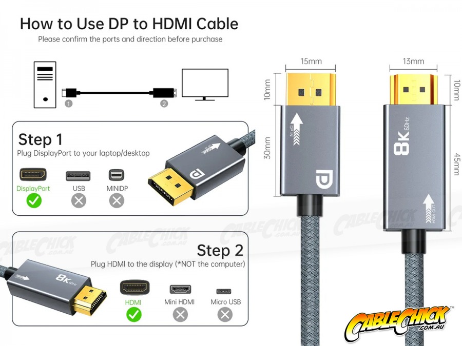 2m Premium 8K DisplayPort to HDMI Cable (8K@60Hz with HDR) (Photo )