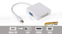 3-in-1 Mini-DisplayPort to VGA / DVI / HDMI Cable Adaptor - Thunderbolt Socket Compatible (Thumbnail )