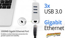 Super-Speed 3-Port USB 3.0 Hub + Gigabit Ethernet Network Adapter (Thumbnail )