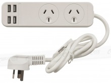 2-Socket Powerboard with 4x USB Charging Ports (3.4A Total USB Output) (Thumbnail )