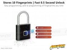 Keyless Smart Fingerprint Padlock - Rechargeable (Black) (Thumbnail )