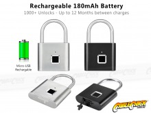 Keyless Smart Fingerprint Padlock - Rechargeable (Black) (Thumbnail )