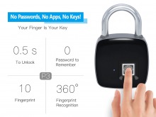 Heavy-Duty IP65 Waterproof Smart Fingerprint Padlock - Rechargeable (Black) (Thumbnail )