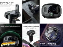 Bluetooth Handsfree Phone Car Kit, FM Transmitter & Dual USB Charger (5V/3.4A) (Thumbnail )