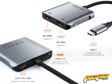 USB-C to 8K HDMI + 100W PD & USB-A (Single 8K/30 or Dual 4K/60 HDMI) (Thumbnail )