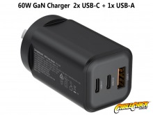 3-Port USB A+C Laptop USB GaN Charger (65W - BLACK) (Thumbnail )