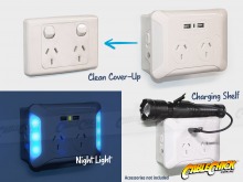 2-Socket Clip-Over Wall Plate Powerboard with 2x USB Charging Ports & Night Light (Thumbnail )