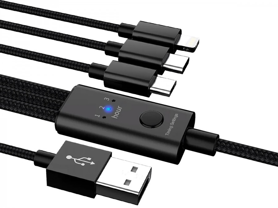 1.2m USB 3-in-1 Charging Cable with Timer Function (USB-C, Lightning & Micro) (Photo )