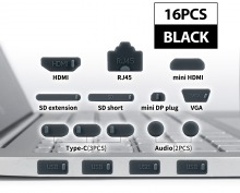 16-Piece Computer & AV Socket Protective Anti-Dust Caps (Black)