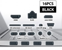 16-Piece Computer & AV Socket Protective Anti-Dust Caps (Black) (Thumbnail )