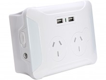 2-Socket Clip-Over Wall Plate Powerboard with 2x USB Charging Ports & Night Light