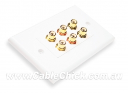 2x 3 RCA (Composite Video + L & R Audio) Home Theatre Wall Plate