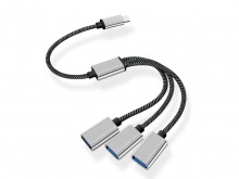 3-Port USB-C to Triple USB-A Squid Hub Splitter Cable (USB 3.0 5Gbps)