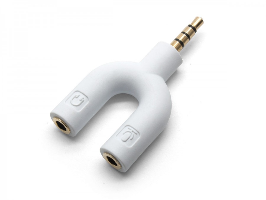 4-Pole TRRS to 3.5mm Stereo & Mic Adapter (Male to 2x Female) - White (Photo )