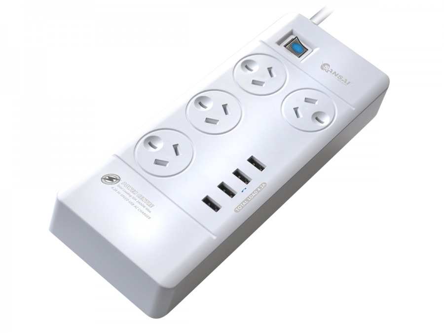 4-Socket Surge Protection Power Board & 4-Port USB Charger (Photo )