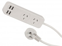 2-Socket Powerboard with 4x USB Charging Ports (3.4A Total USB Output) (Thumbnail )