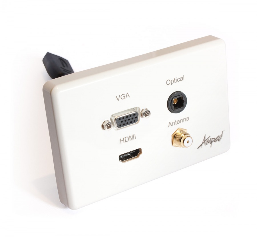 Amped Classic HDMI, TOSLINK, VGA & FType Antenna (White Wall Plate